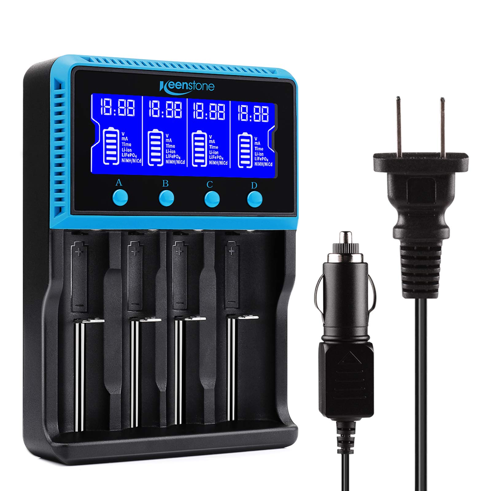 Keenstone 18650 Battery Charger, Smart Universal Charger LCD Display for Recharg