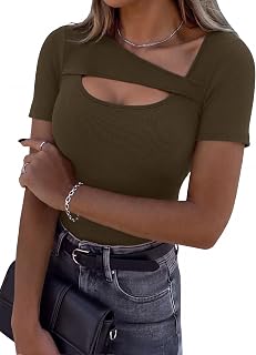 Aottori T Shirts for Women UK Crew Neck Short Sleeve Tops Ribbed Slim Fit