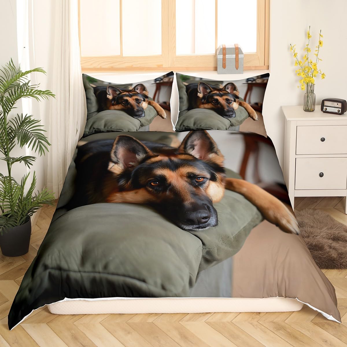Feelyou German Shepherd Bedding Set 3D Animal Theme Duvet Cover Set Kids Boys Gi