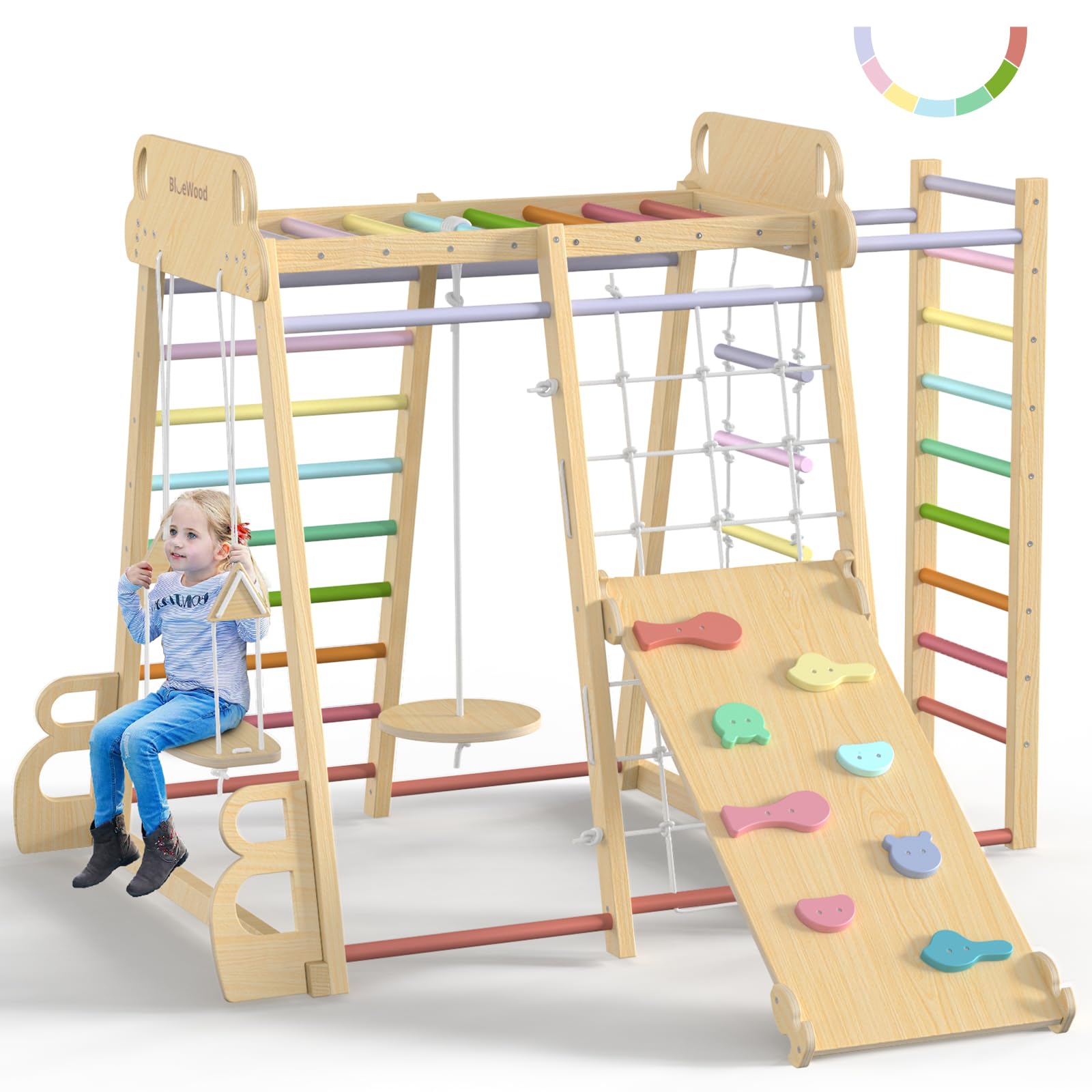 BlueWood Upgraded Indoor Jungle Gym 9-in-1 Playground Kids Climbing Toys | Waldo