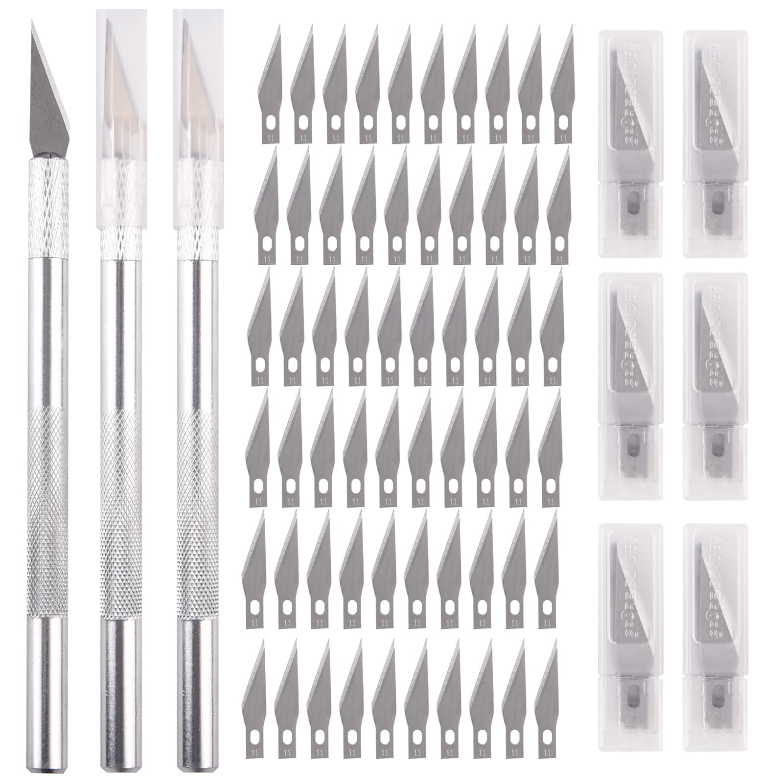 Upgrade Precision Hobby Knife Set, 3 Metal Pens Handles+ 63 Spare Replacement Bl