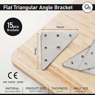 15 x Corner Bracket (70 x 70 x 1.5) Flat Triangular Wood Metal Galvanised Fixing Plate Brace Connector