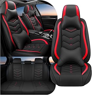Car Seat Covers Fit for RAM 2000-2026, Stylish Sport Seat Covers, Waterproof Wear-Resistant Premium Nappa Leather Car Seat Covers.(Full Set with Pillow/Black Red)