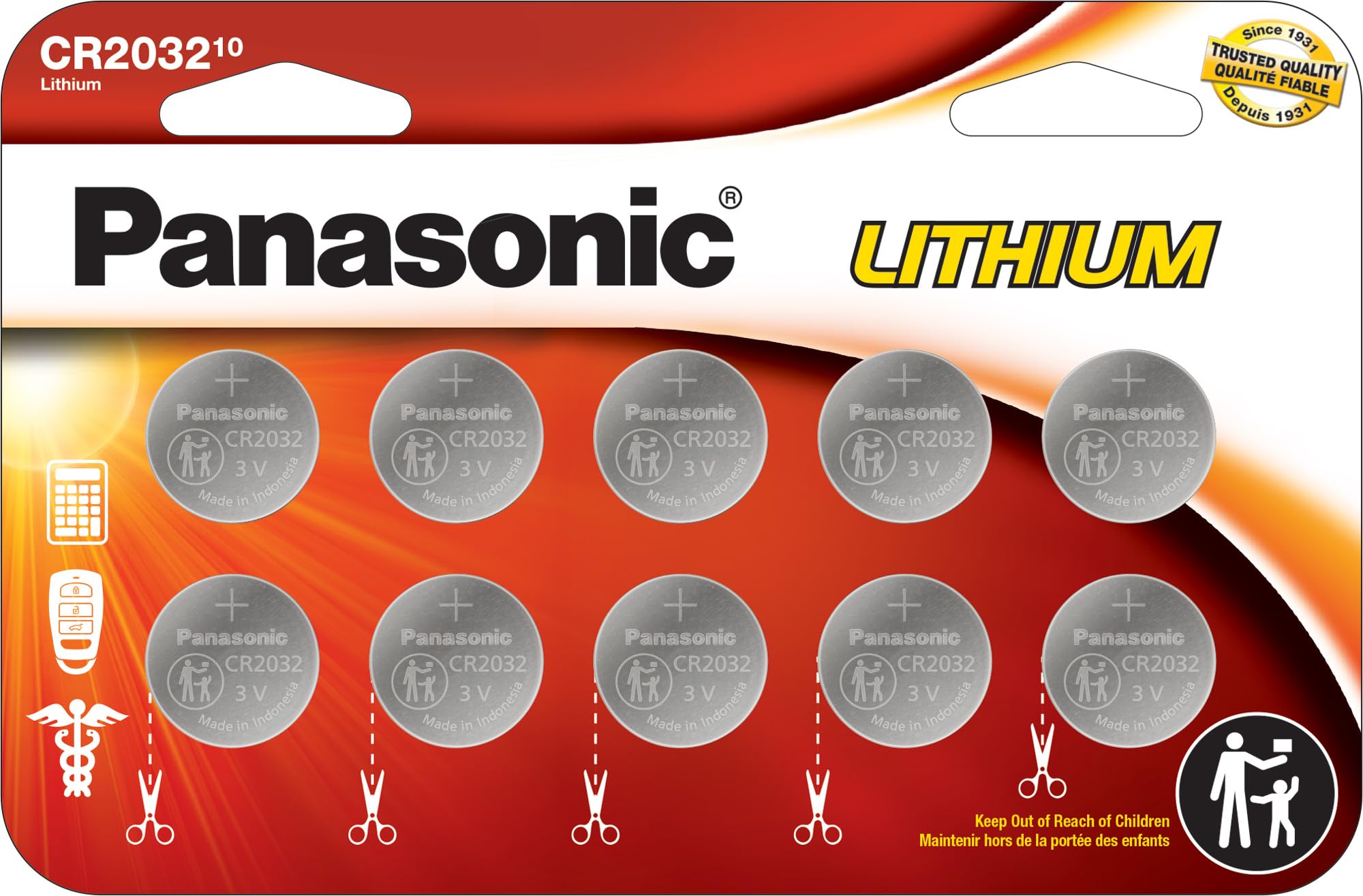 Panasonic CR2032 3.0 Volt Long Lasting Lithium Coin Cell Batteries in Child Resi
