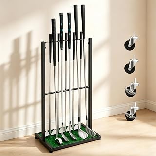 Golf Club Holder Stand, Golf Ball Holder Display for 10 Cues, Golf Club Storage Organizer for Garage, Home Club Simulator, Golf Accessories/Gifts for Men Golfers, Black