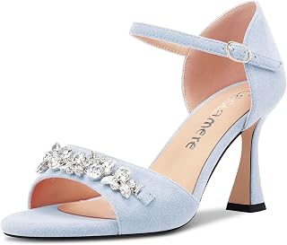 Castamere Women's Half Open Heel Pointed Toe Ankle Strap Diamante Crystal Sandals Wedding Prom 8.5 CM Heels