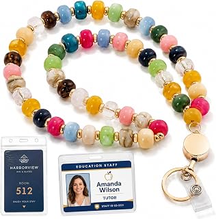 LARGE Big Chunky Beaded Statement Teacher Lanyard for ID Badges and Keys | Colorful Retractable Beaded Lanyards for Office Staff, School Staff, Cruise & Travel, ID Badge Holders for Work & Events