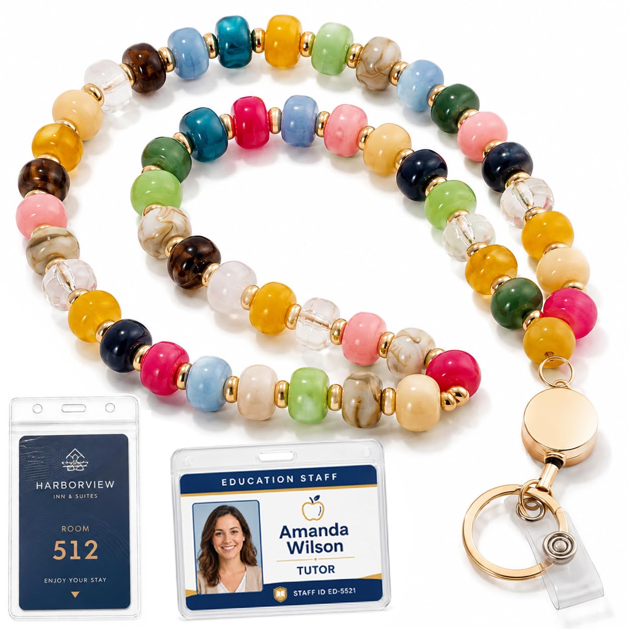 LARGE Big Chunky Beaded Statement Teacher Lanyard for ID Badges and Keys | Color