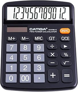CATIGA 12 Digit Desk Calculator, Desktop Calculators with Large LCD Display & Big Buttons, Basic Simple 4 Function Solar Calculator, Dual Power Solar & Battery for School, Office & Home (CD-2786)