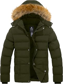 Wantdo Men's Winter Puffer Coat Casual Fur Hooded Warm Outwear Jacket