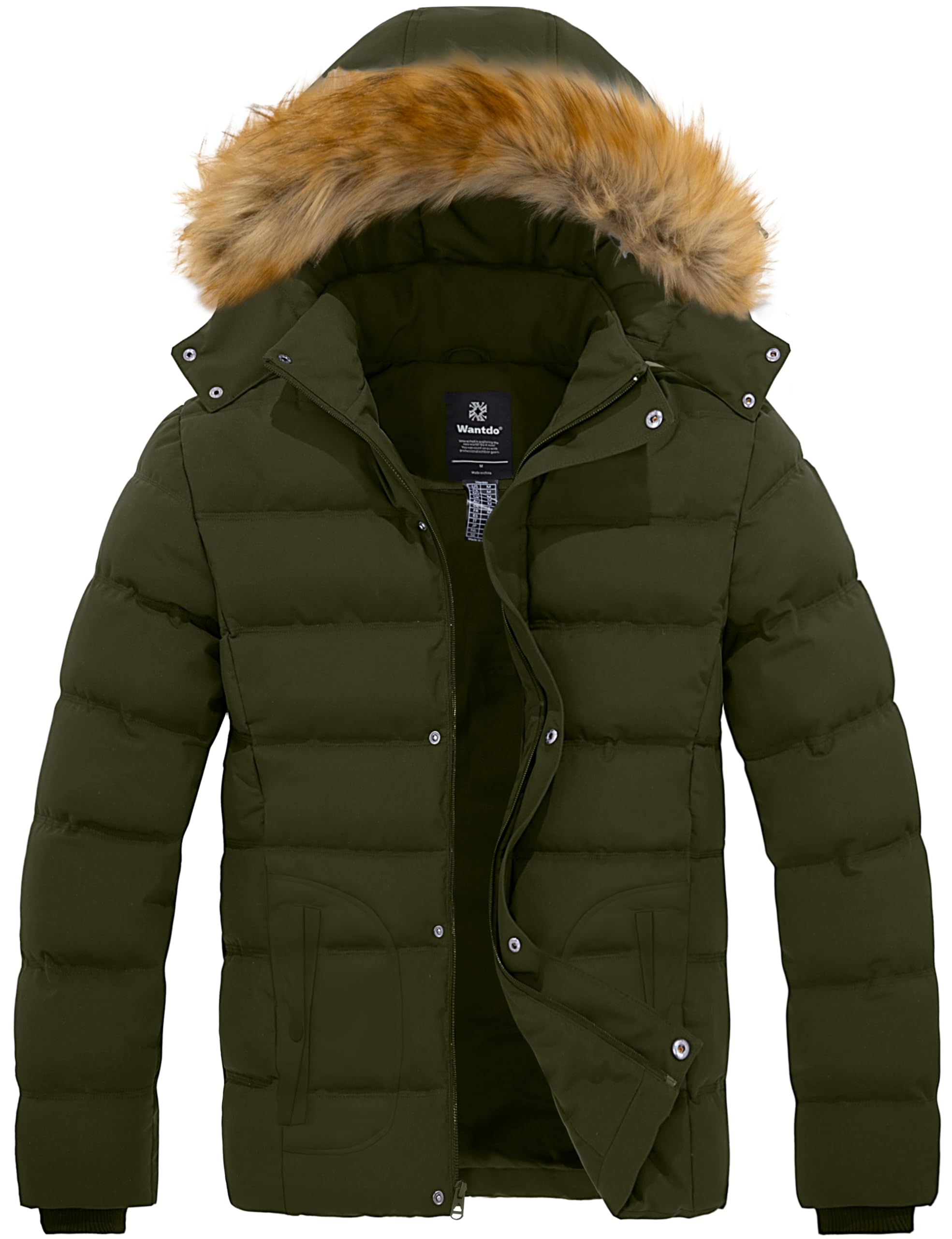 Wantdo Men's Winter Puffer Coat Casual Fur Hooded Warm Outwear Jacket