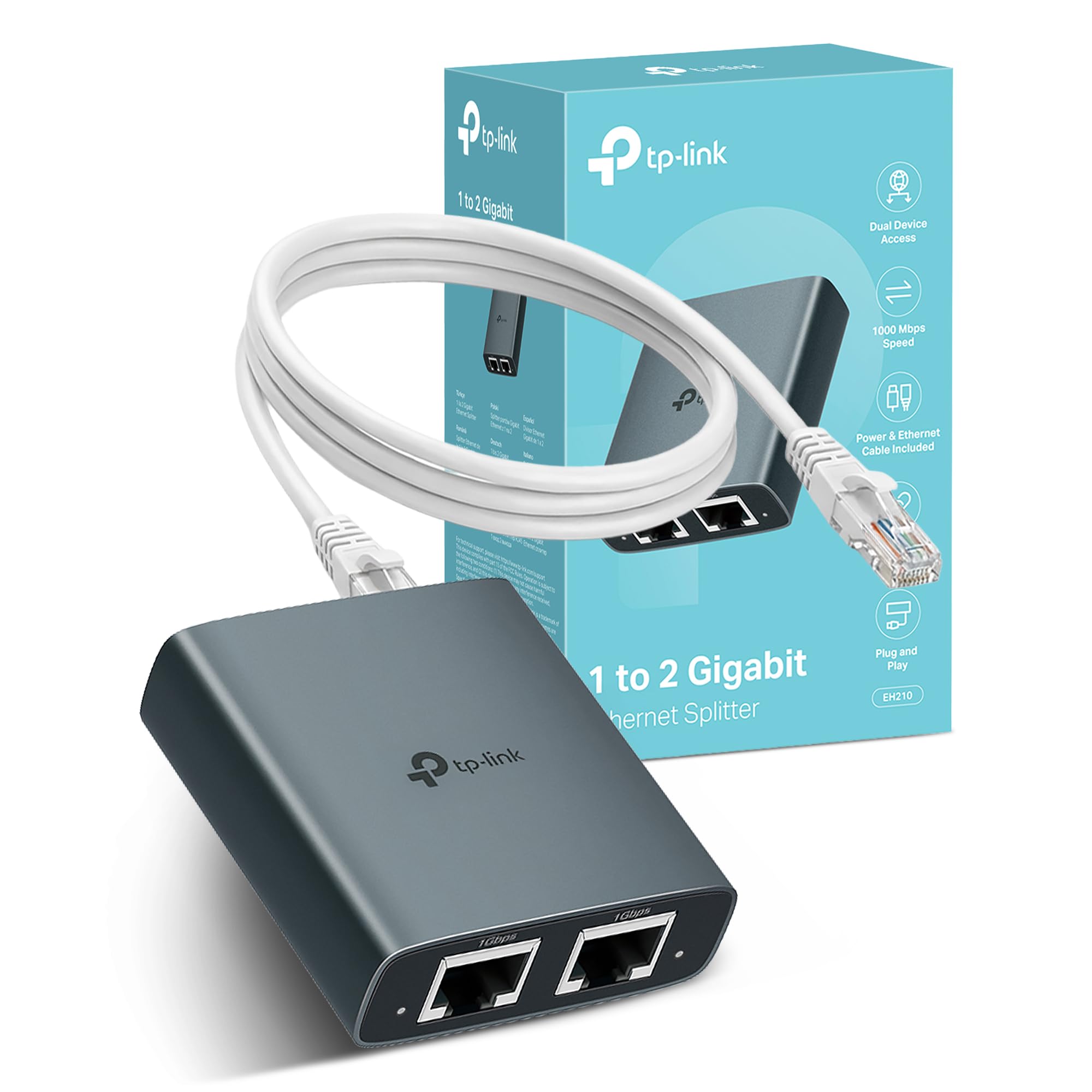 TP-Link EH210 Ethernet Splitter, 1 to 2 Gigabit Network Switch | 1000Mbps High-S