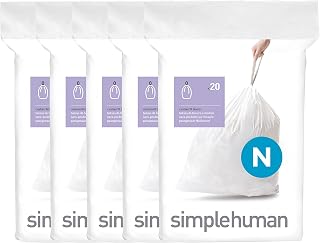 simplehuman Code N 100 Count, Dispenser Pack Custom Fit Liners, Drawstring Trash Bags, 45-50L / 12-13 Gallons, White