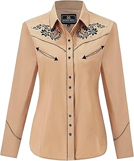 SALVAJE OESTE Women's Embroidered Western Cowgirl Slim Fit Shirt Snap Button Down Long Sleeve Shirt with Floral Embroidery