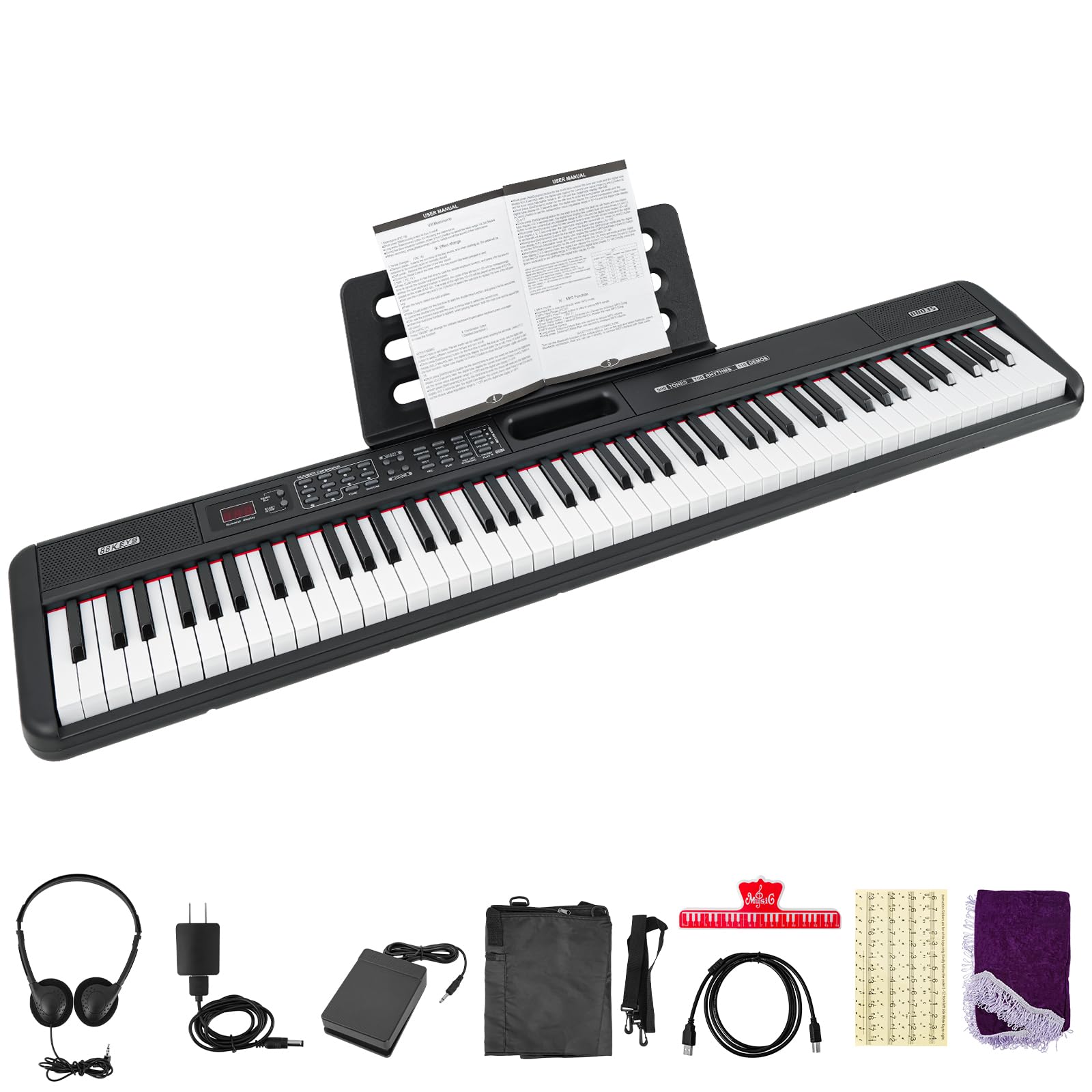 88 Key Digital Piano Keyboard, with 900 Tones, 700 Rhythms, MIDI USB, Sustain Pe