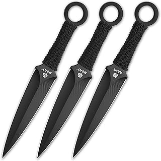 REAT Throwing Knives - 3 Piece, 6.5" 440 Stainless Steel with Cord-Wrapped Handle, Includes Nylon Carrying Case for Belt or Backpacking,Ninja Kunai Knives for Competition,Recreation,Gifts for Men,Women