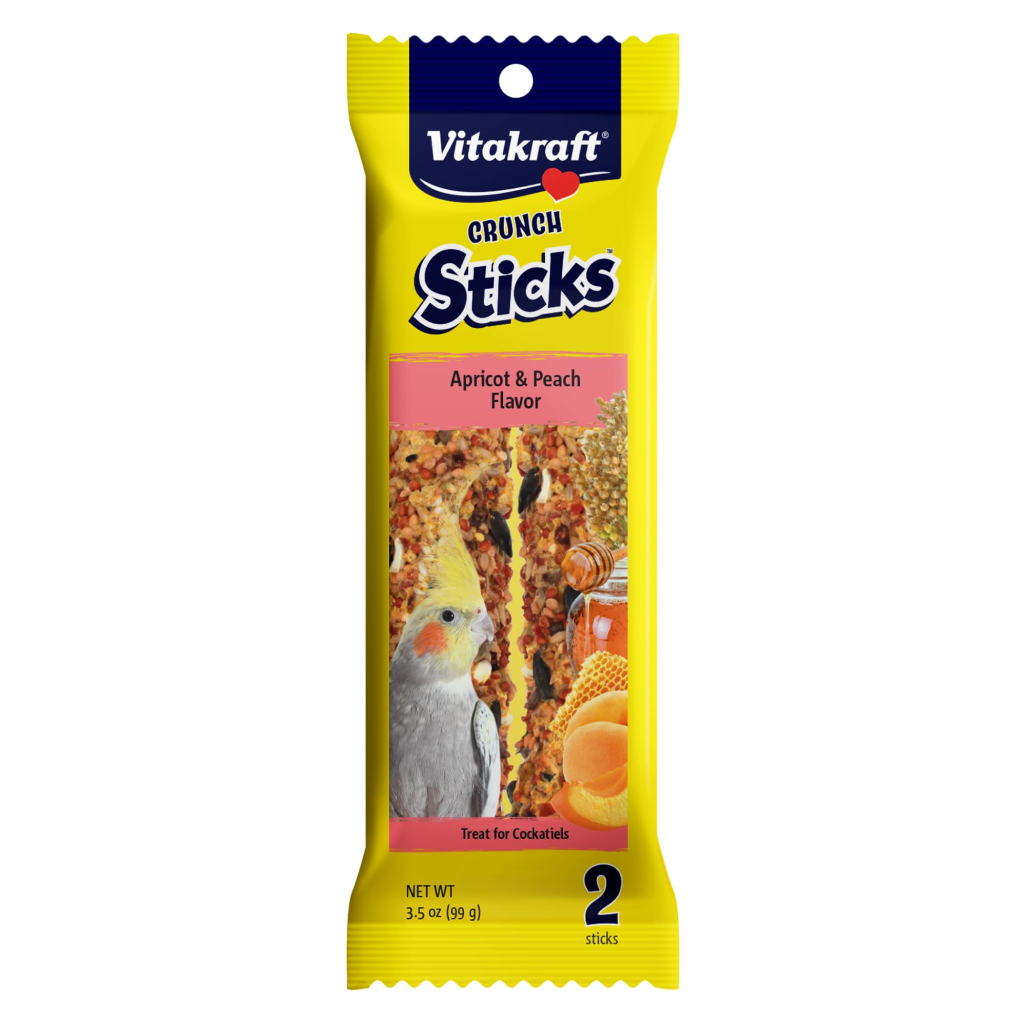 Vitakraft Crunch Sticks Cockatiel Treat Apricot & Peach Flavor - 2 Sticks | Real