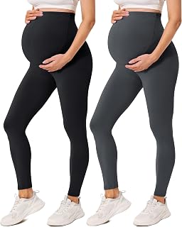 VALANDY Creamlush 2 Pack Over Bump Maternity Leggings Adjustable Waist