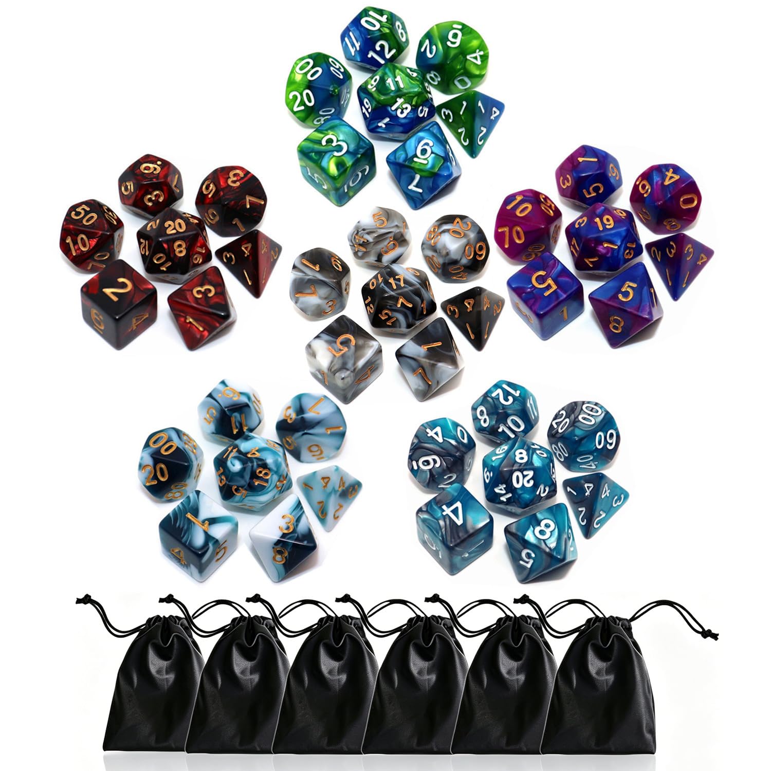 DND Polyhedral D&D Dice with D20 D12 D10 D% D8 D6 D4 Compatible with Dungeons an