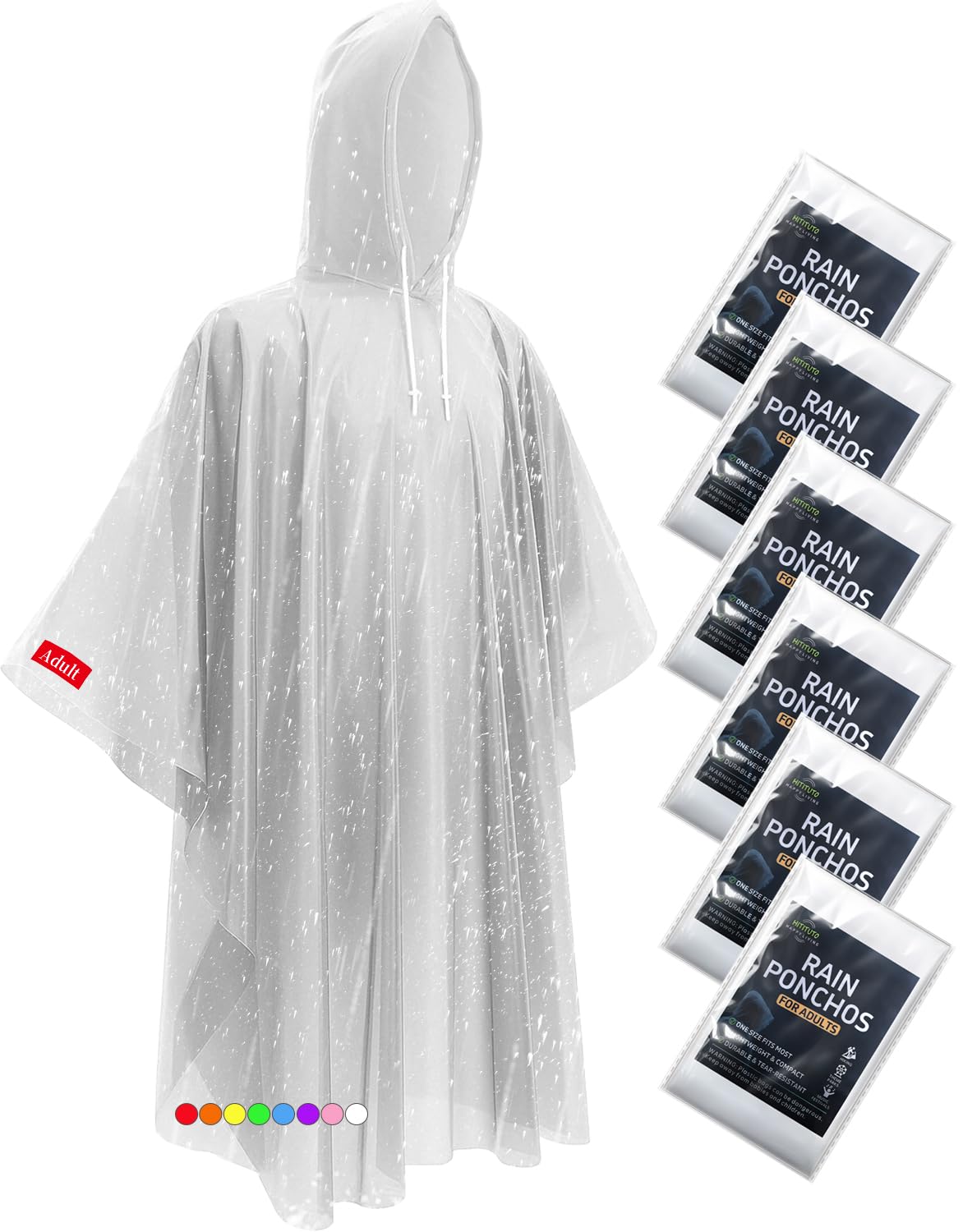 Hitituto Rain Ponchos for Adults - Extra Long Emergency Poncho with Hood, 6/12/2