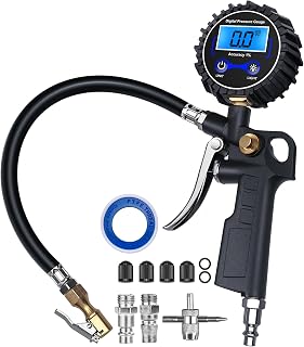DigitPro Digital Tire Pressure Gauge with Inflator 3-250 PSI Heavy Duty | Air Compressor Accessories with Air Chuck Quick Connect Coupler, Car Attachments with Rubber Hose for Car, Truck, SUV, RV
