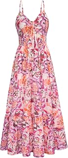 GRACE KARIN 2025 Women Floral Lace Up Front Spaghetti Strap Casual Boho Beach Flowy Summer Dress with Pockets