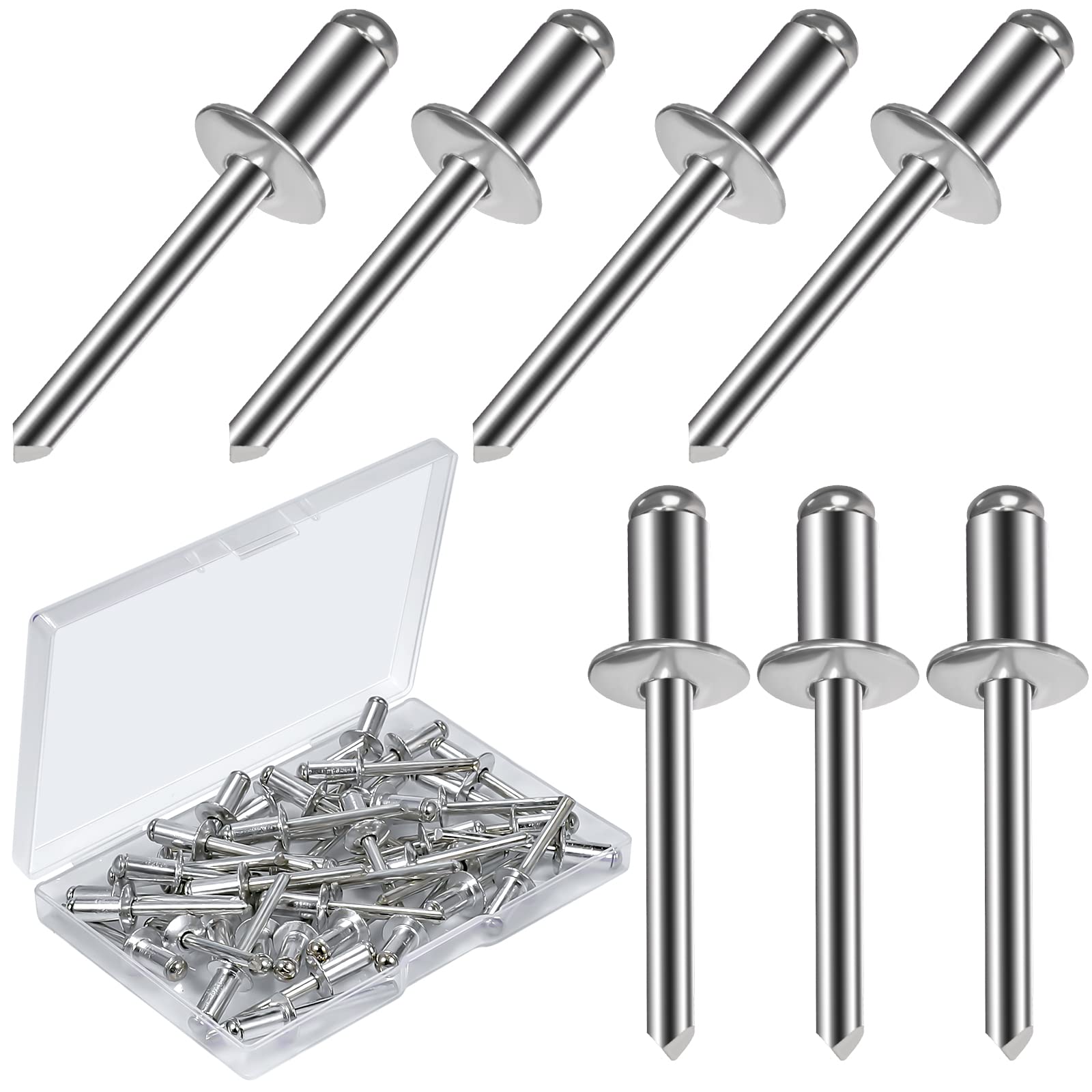 40 Pcs Aluminum Blind Rivets, 1/4" x 1/2" Large Flange Pull Rivets Self Plug Pop