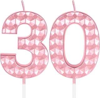 Pink 30th Birthday Candles,Diamond Design 3D Number 30 Birthday Candle,Happy 30th Birthday Cake Topper Decorations for Girls Women Birthday Anniversary Wedding Party Celebration Supplies