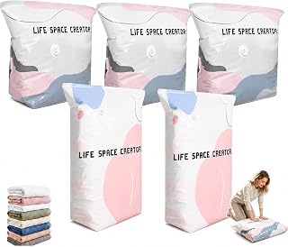 5-Pack No-Pump Vacuum Bags, Space-Saving Compression for Clothes & Travel