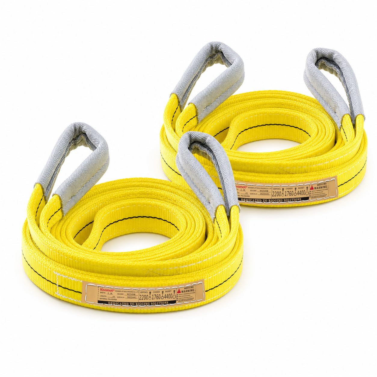 Kivomot Polyester Web Sling Lifting Straps, 2 Pack 6.5 FT x 1 in Eye and Eye Lif