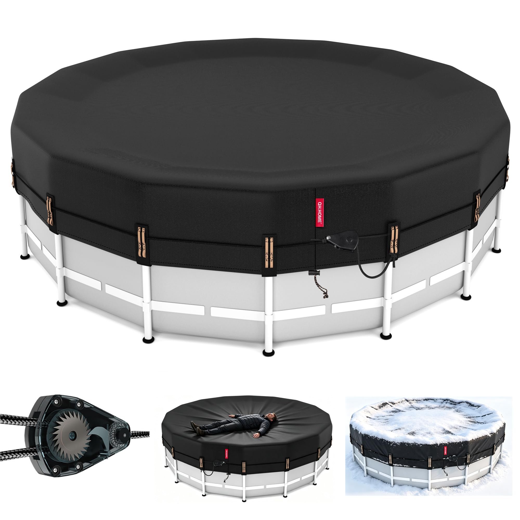 QH.HOME 18ft Winter Pool Cover,Windproof Patented Ratchet&Heavy Duty Fabric | Sn