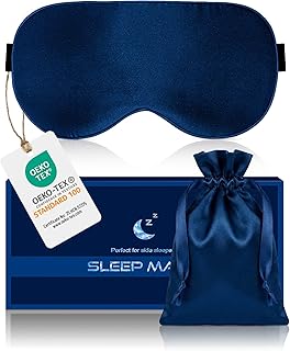 Aosun Silk Sleep Mask, 22-Momme 100% Pure Mulberry Silk Light-Blocking Eye Mask with Adjustable Strap, Hypoallergenic, Gifts for Women and Men (Blue)