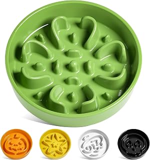 LE TAUCI Slow Feed Ceramic Bowl - for Small and Medium Breeds - Reduces Feeding Speed - Puzzle, Green, M - 670 ml