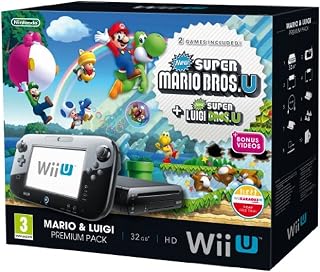 Nintendo Wii U Black Premium Pack (32GB) + New Super Mario Bros.U + New Super Luigi U (Renewed)