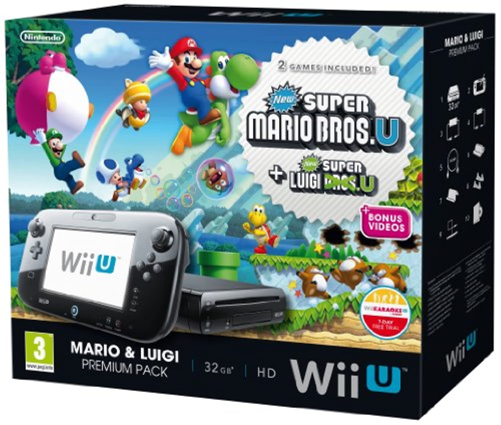 Nintendo Wii U Black Premium Pack (32GB) + New Super Mario Bros.U + New Super Lu