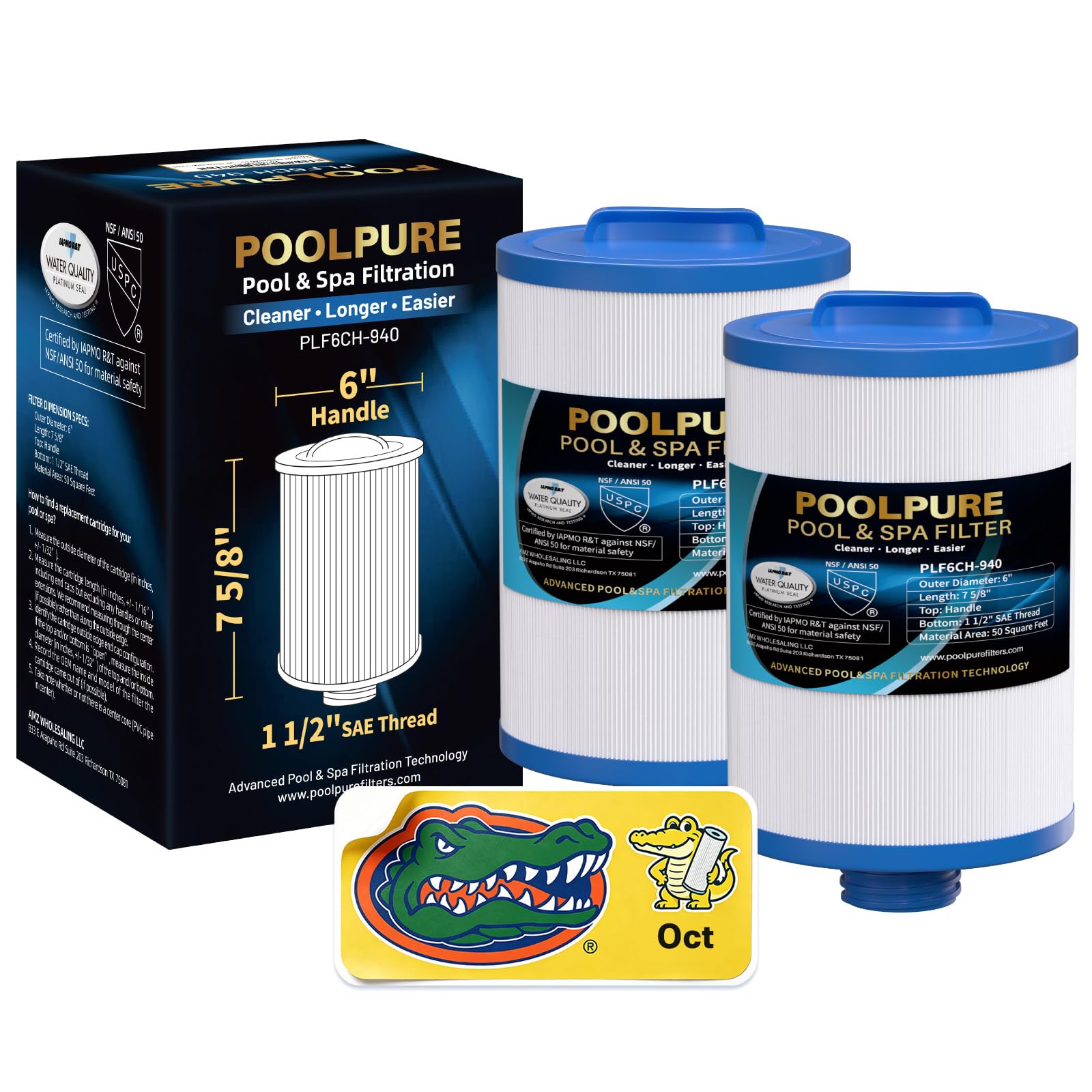POOLPURE 6CH-940 Spa Filter Replaces PWW50P3(1 1/2" Coarse Thread), 2 Pack | Com