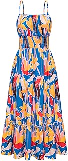 GRACE KARIN Summer Dresses Women 2026 Vacation, Smocked Floral Maxi Dress, Boho Beach Sundress with Pockets Fashion Clothing