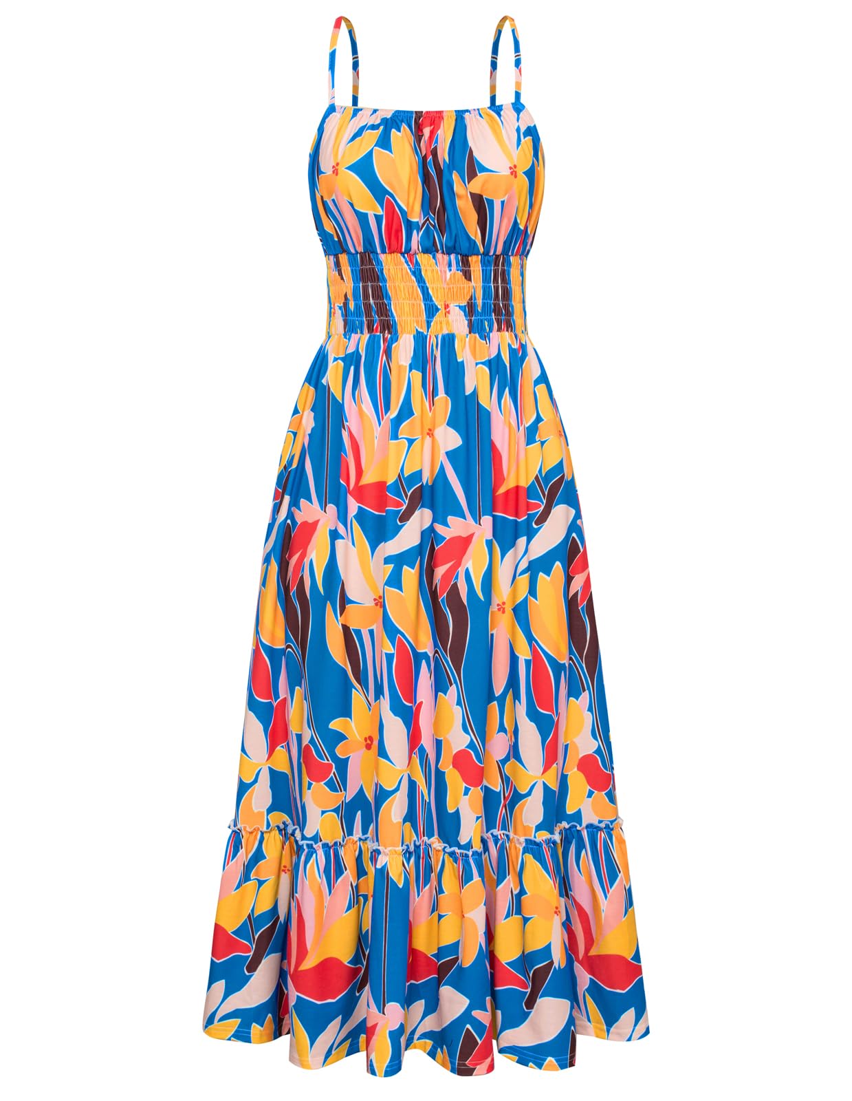 GRACE KARIN Summer Dresses Women 2026 Vacation, Smocked Floral Maxi Dress, Boho 