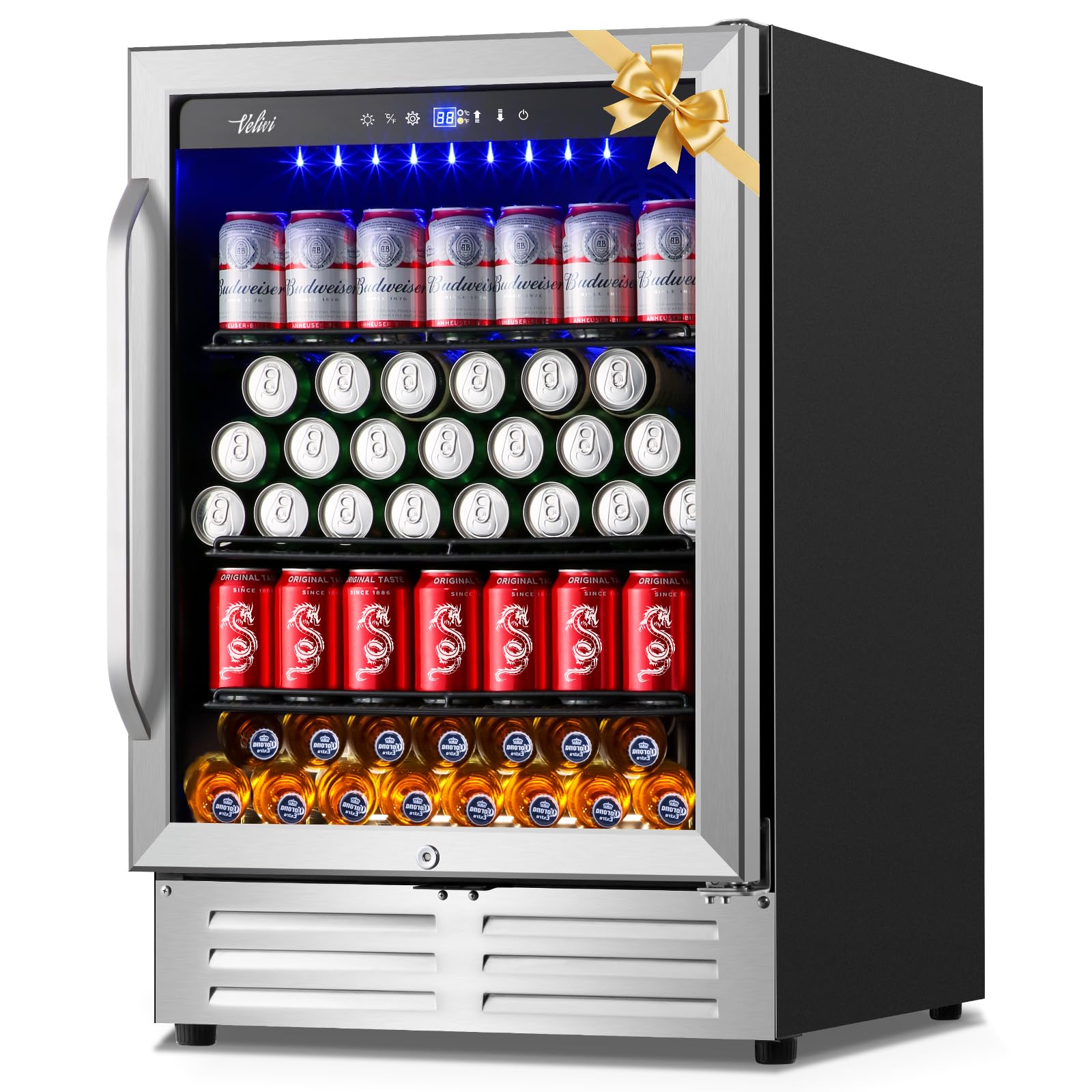 Velieta 24 Inch Beverage Refrigerator Cooler,210 Cans Wide Beverage and Beer Fri