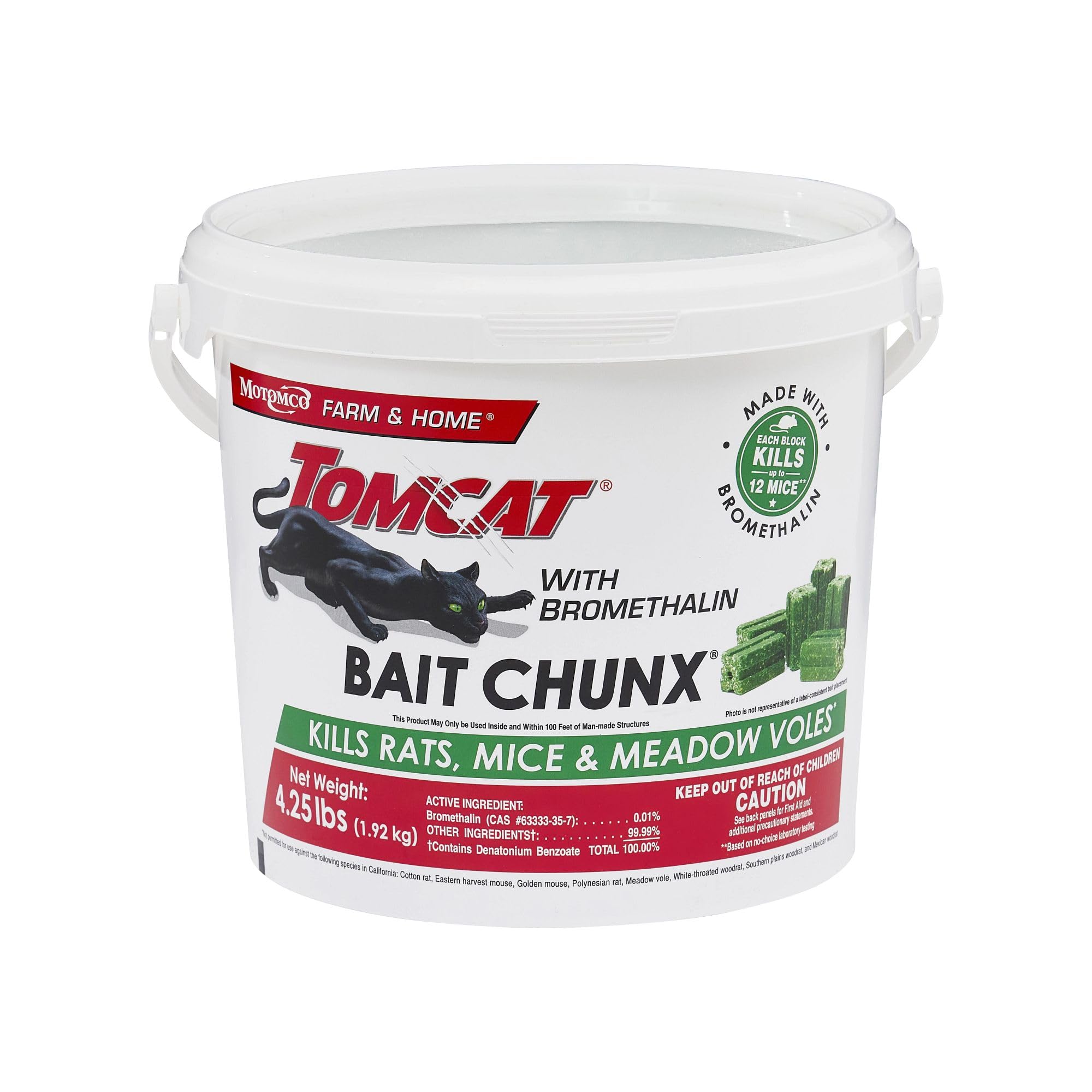 Tomcat with Bromethalin Bait Chunx Pail, 4.25 lbs. | Rat & Mouse Bait, Rat and M