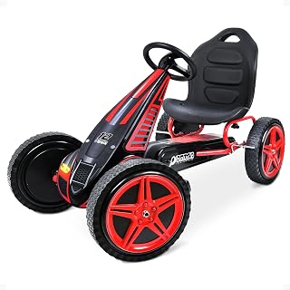 hauck Kids Pedal Go Kart, Hurricane 4 Wheel Bike Cart, Ages 4-10, Red | Outdoor Ride-On Bicycle Cart with Rubber Tires for Boys and Girls with Adjustable Bucket Seat and Advanced Handbrakes