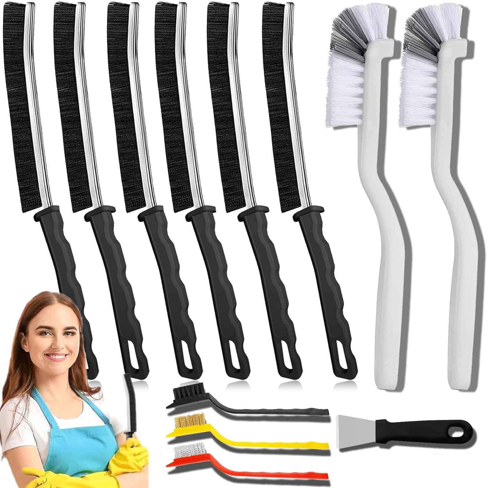 Crevice Cleaning Brush 12-Pack - Heavy Duty Hard Bristle Gap Brush for Deep Clea