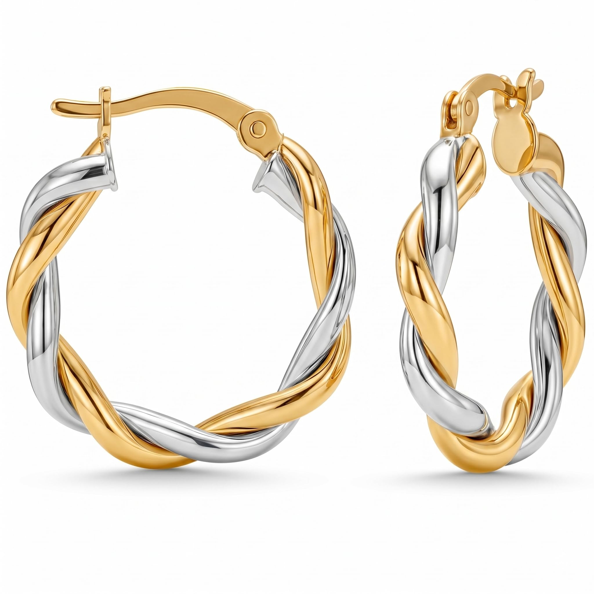 LeCalla 925 Sterling Silver Textured Two-Tone 14K Gold Plated Light-Weight Itali