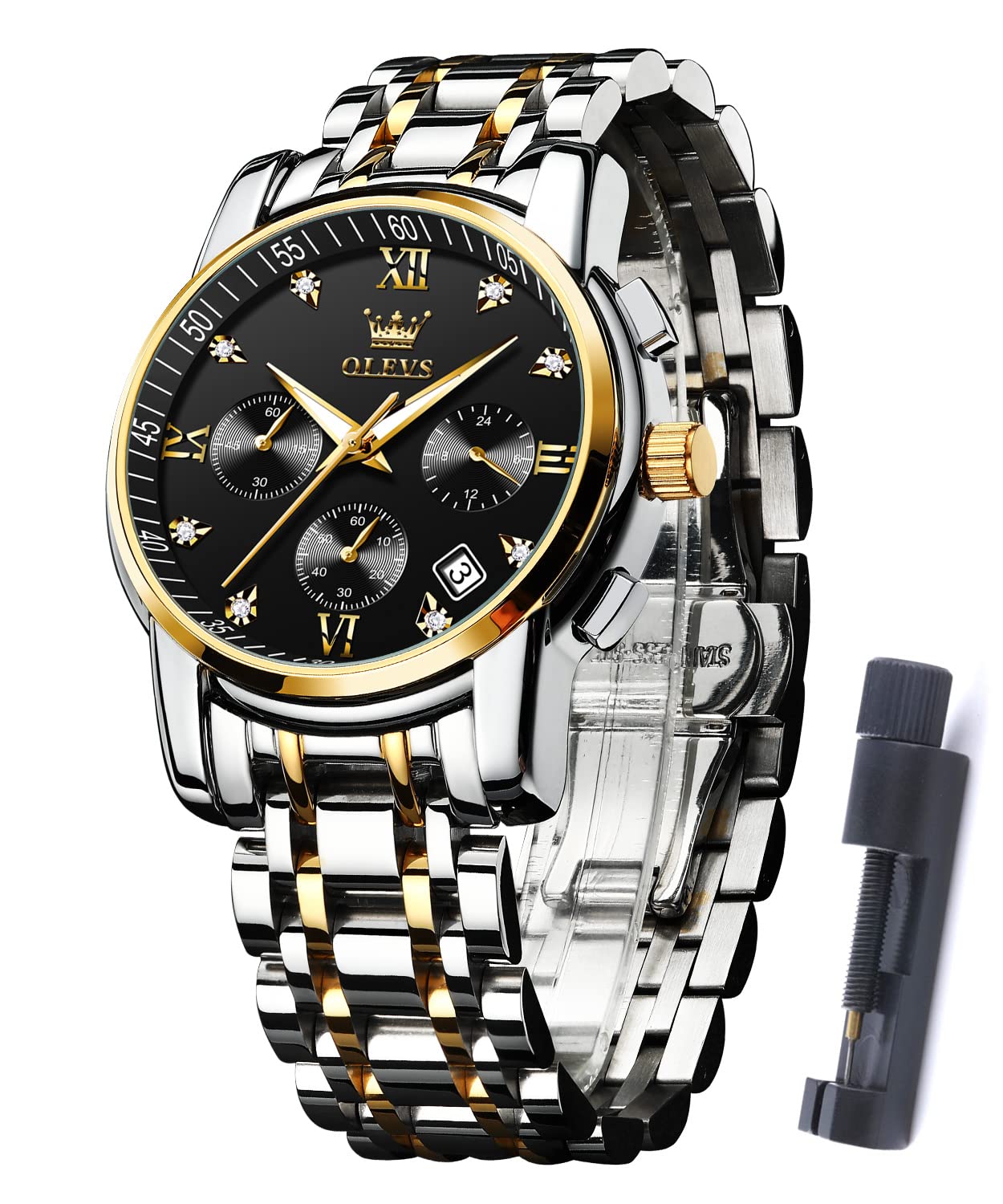 OLEVS Mens Watches Dress Designer Diamond Analog Quartz Stainless Steel Silver W