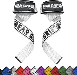 BEAR GRIP Weight Lifting Straps with Premium Neoprene Padding, Reinforced Double Stitching, 100% Cotton, Extra Long Length