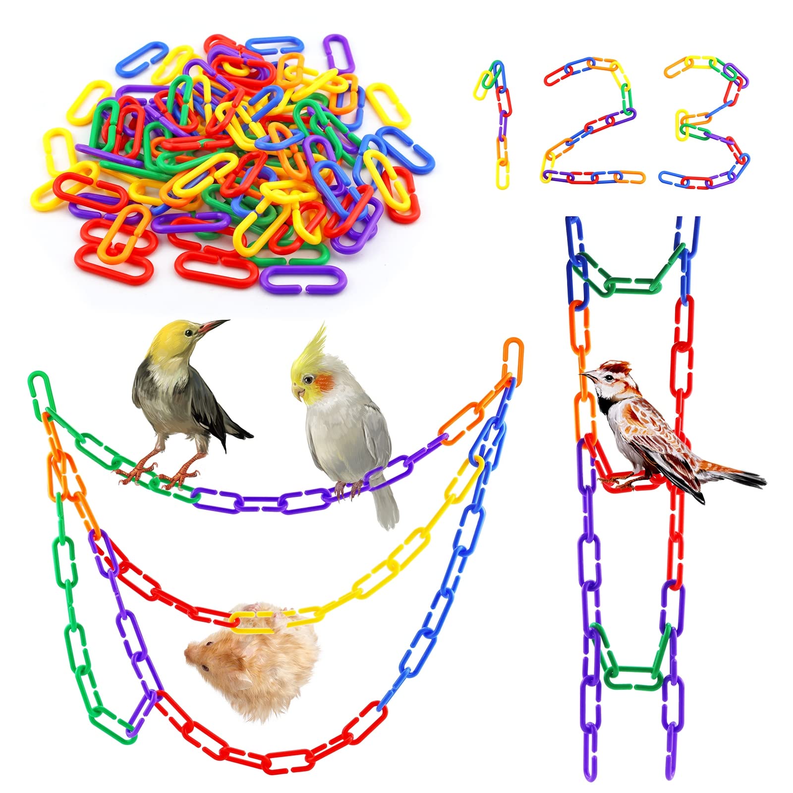 JIALEEY 100PCS Plastic Chain Links, Children's Learning Toy, Mix Color Rainbow D