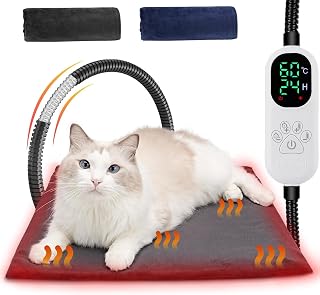 Angelpet Pet Heating Pad for Dogs & Cats M 45x45cm – 30℃~60℃ Adjustable Temperature & 14 Timer (0–12H/24H), Electric Heated Pet Mat with Auto Screen-Off, Chew-Resistant 1.8m Cord, 2 Washable Covers