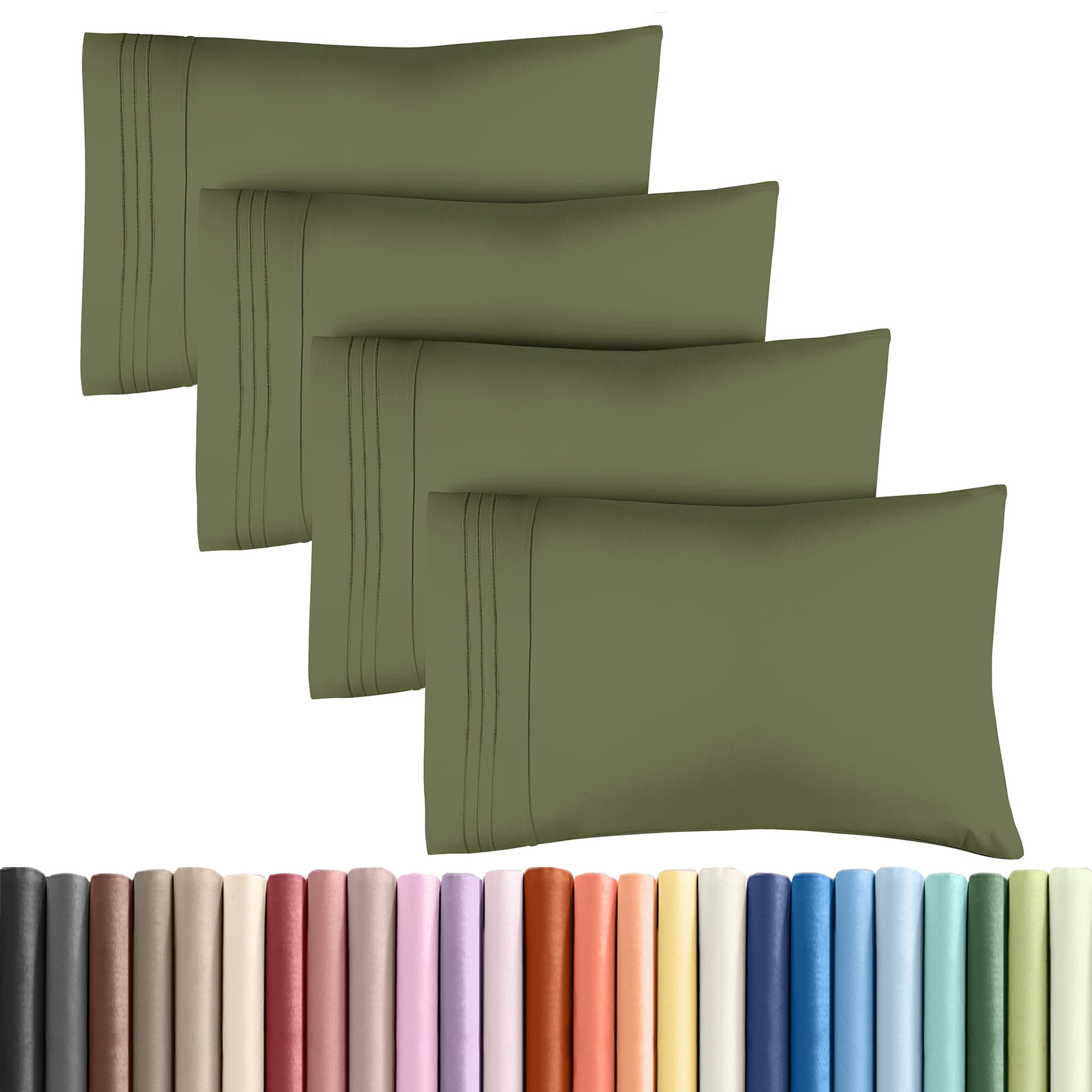 Queen Pillow Cases Set of 4 - Ultra Soft Pillowcase Covers - Sage Green