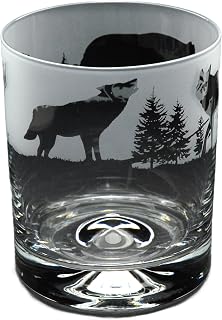 GLYPTIC Glass Art Wolf Hand Etched/Engraved Whiskey Tumbler Glass