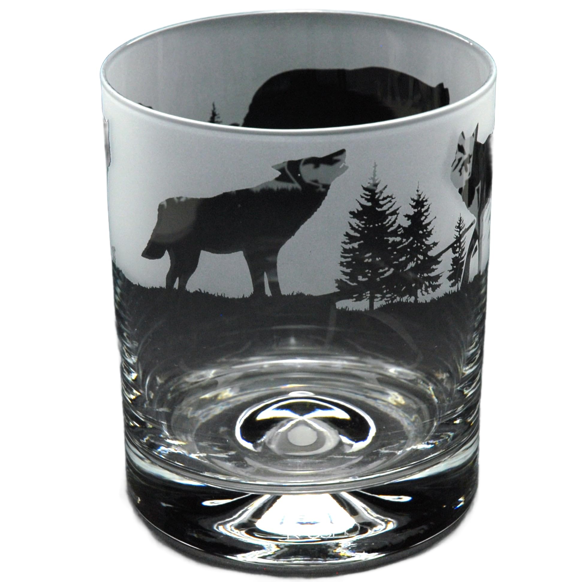 GLYPTIC Glass Art Wolf Hand Etched/Engraved Whiskey Tumbler Glass